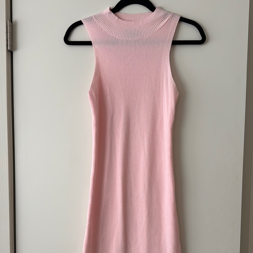 Pink Sleeveless Ribbed Dress